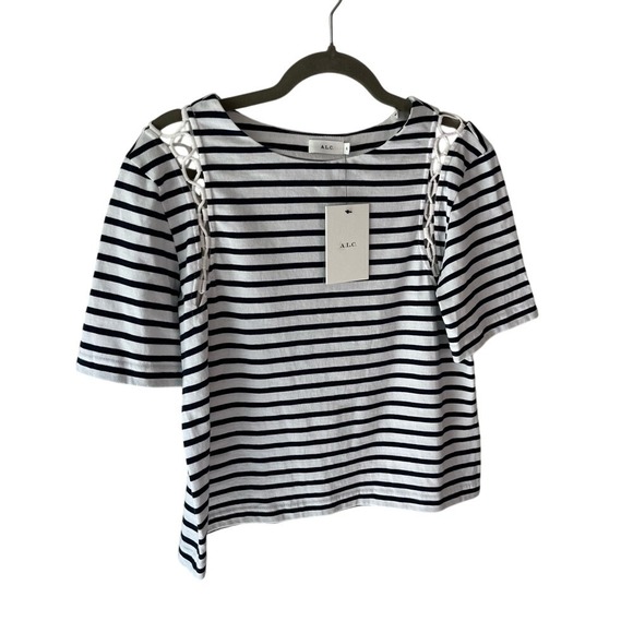 NWT A.L.C. Striped Cropped Tee Shirt Cotton Size S‎ - Picture 2 of 5